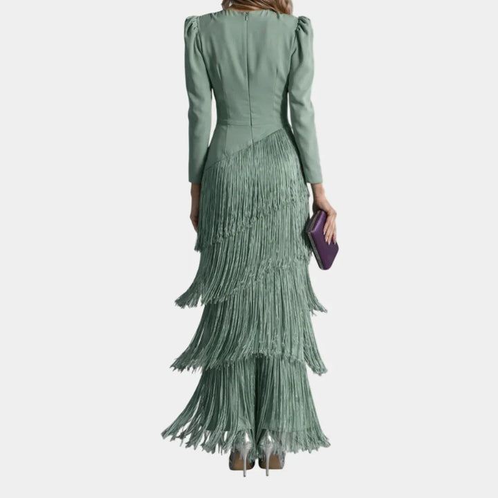 Eulalie | Robe midi élégante avec des manches à franges