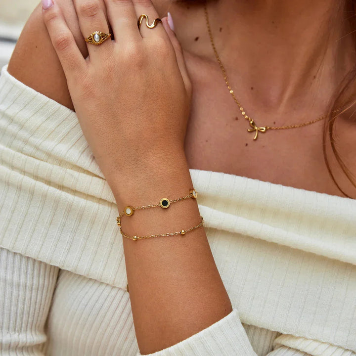 Victoire | Bracelet en Onyx et Pierre Blanche